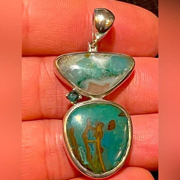 GENUINE Green & Copper Turquoise Pendant Necklace Unique One of a kind . silver - Picture 7 of 9